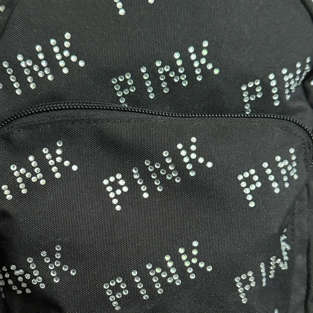 PINK Victoria's Secret Black &  White Rhinestone embellished Backpack